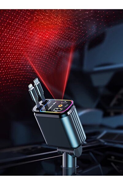 MATECHNO 4in1 66W Makara Kablolu Starlight Işık Araç Çakmaklık Şarj Cihazı Hızlı Şarj Yıldız Efekt Şarj Aleti
