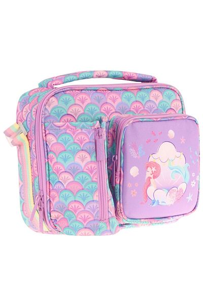 KAUKKO Girl Purple Green Mermaid Thermal Insulated Three Compartments (Water Bottle Pocket) School Lunch Box L7225