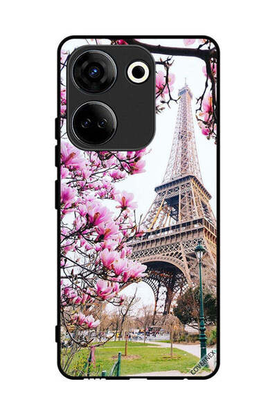Covernex غطاء حماية لهاتف تكنو كامون 20 مع زهور وبرج إيفل