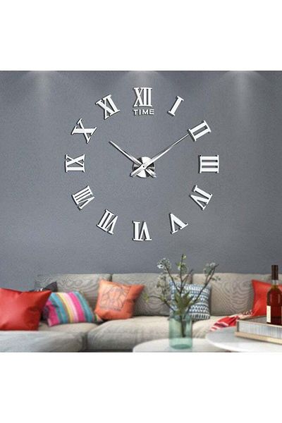 COOYA 3D Wall Clock With Mirror Number Stickers Silver 39x39inch