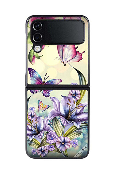 Covernex غطاء حماية لهاتف سامسونج جالاكسي زد فليب 4 بنقشة زهور أرجوانية وفراشات