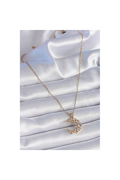 Skygo 316L Steel Chain Gold Color Zircon Stone Crescent Model Women's Necklace - Tj-Bko9354
