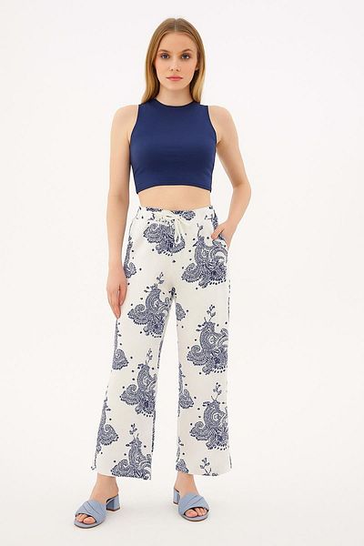 Fashion Friends Patterned Linen Trousers Ecru