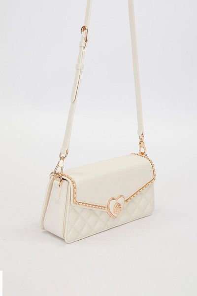 Levidor Premium Heart Buckle Detail Shoulder Bag Cream