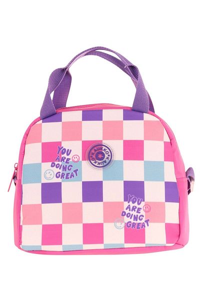KAUKKO Pink Purple Checkerboard Printed Lunchbox for Girls (Thermal Insulated) (K9062)