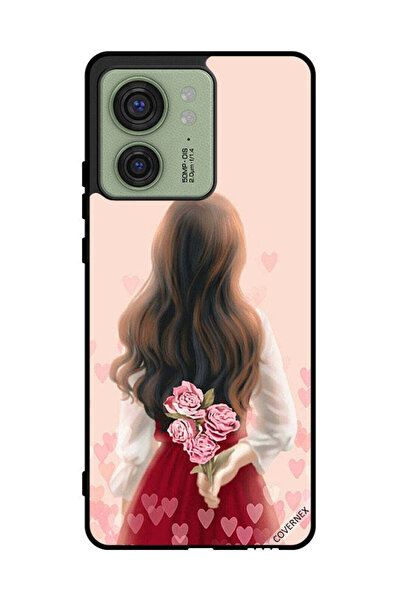 Covernex غطاء حماية لهاتف موتورولا إيدج 40 - فتاة تخفي أزهارًا