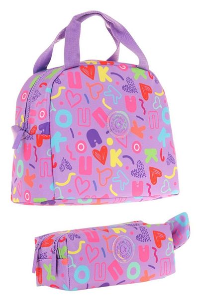 KAUKKO Set cutie de prânz și suport pentru stilou pentru fete, mov brocart