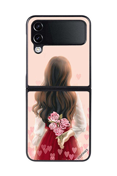 Covernex غطاء حماية لهاتف سامسونج جالاكسي زد فليب 4 - فتاة تخفي الزهور