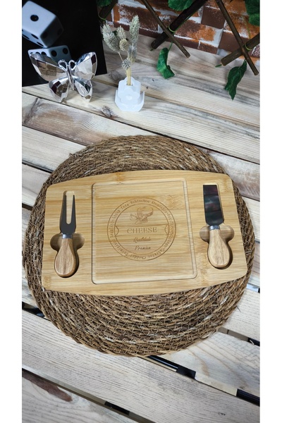 SOSYETE HOME41 BAMBU 2 BIÇAKLI PEYNİR TAHTASI VE SUNUM TABAĞI OVAL KENARLI