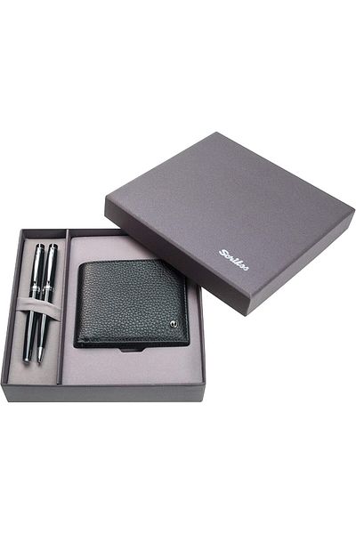 Mena Rise Şirinshop Dr 204 Wallet and 38 Black Chrome Pen Set Black 1108107