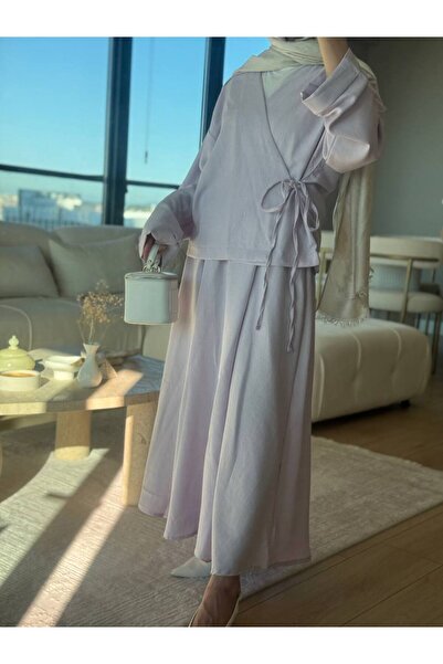 Esre Store 3509 - Σετ κιμονό από λινό ύφασμα μωβ