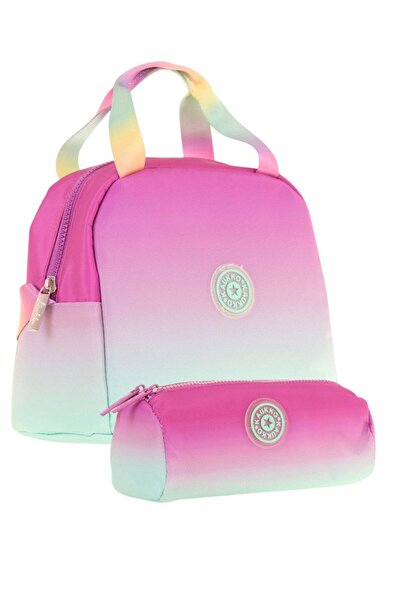 KAUKKO Rainbow Lunchbox + Pen Holder Set Pink Green, Color Transition, Girl
