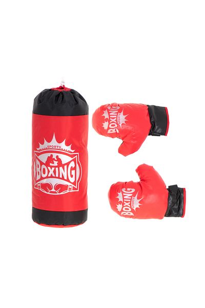 Ikonka Set de box pentru copii, sac si manusi, rosu/negru