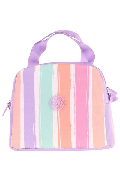 KAUKKO Purple Multicolored Line Printed Lunchbox for Girls (Thermal Insulated) (K9076)
