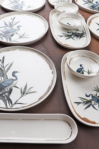 Manaferra Crane 29 Piece Porcelain Breakfast Set Breakfast Set & Set for 6 People