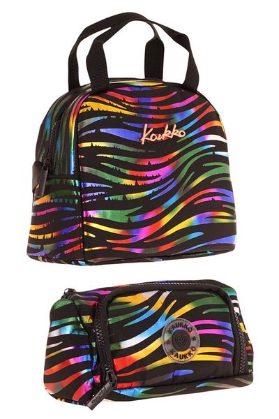 KAUKKO Set de cutie de prânz și geantă de creion pentru fete Shine Zebra cu model negru multicolor
