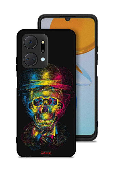 Tolwak غطاء حماية لهاتف Honor X7a - جمجمة وقبعة ملونة - فن خيالي