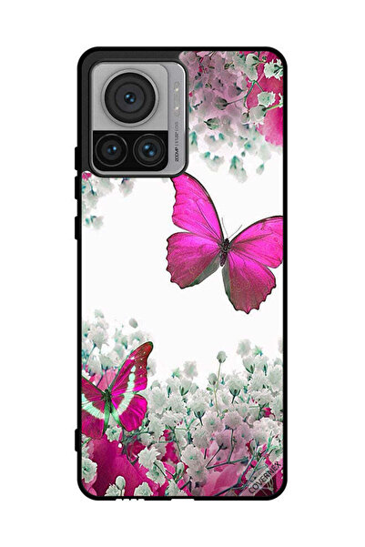 Covernex غطاء حماية لهاتف موتورولا موتو X30 برو - فراشات جميلة وورود صغيرة