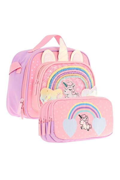 KAUKKO Simli Unicorn Desenli Kız Çocuk Isı Yalıtımlı Beslenme Çantası ve Kale...