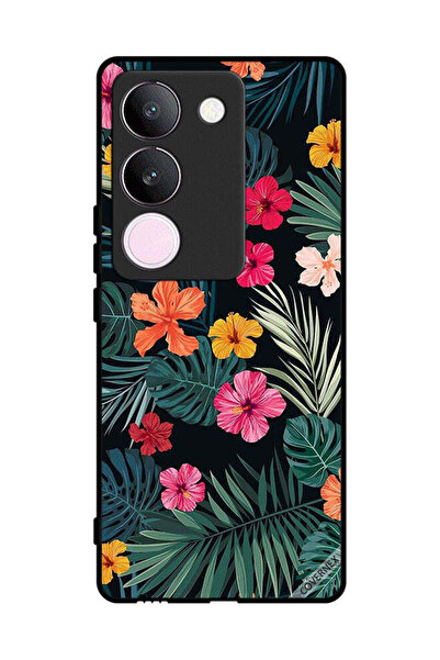 Covernex غطاء حماية لهاتف فيفو S17 - زهور متعددة الألوان وريش أخضر داكن