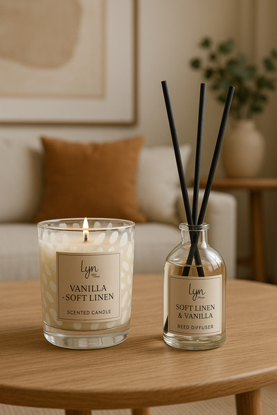 LYN HOME & DECOR Beyaz Benekli Bardak Mum Ve Oda Kokusu Set