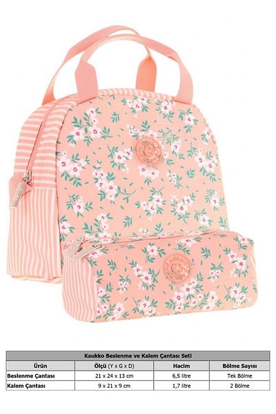 KAUKKO Soft Floral Girl's Lunchbox (K9070) and Pen Holder (K2706) Set
