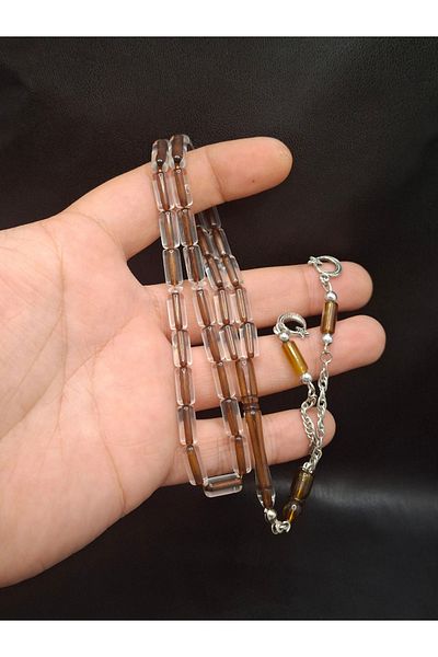 Han Ticarethane Brown Inside Transparent Color Cut Cut Powder Amber Prayer Beads