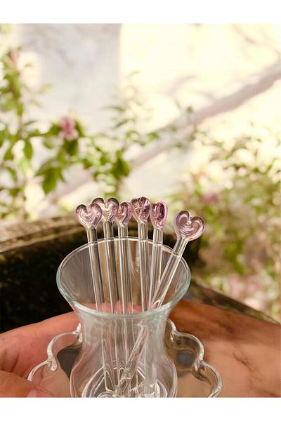 nazarboncuğu Glass Handmade Heart Tea Spoon Set of 6