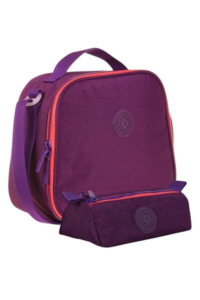 KAUKKO Thermal Insulated Lunch Bag and Pen Holder Set - Purple - Girl - Crinkle Fabric