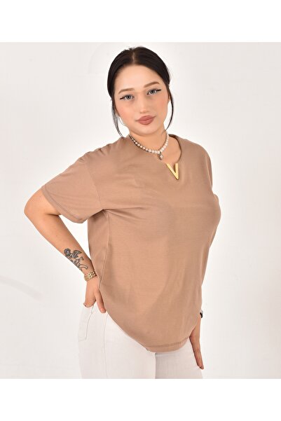 Pollux Γυναικείο βασικό μπλουζάκι με λεπτομέρεια αξεσουάρ V