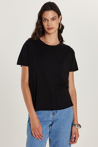 Tudors Tricou negru pentru femei Relax Fit Modal Fabric Basic Crew Neck