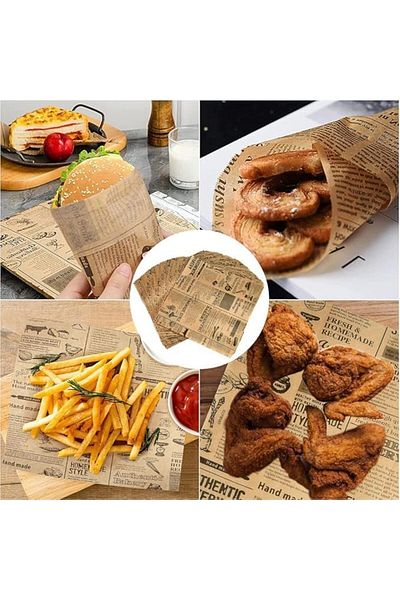 Mena Rise Şirinshop Vintage Self Pattern Presentation Paper, Oil Paper, Food Serving Paper 50 Pieces