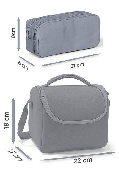 Coral High Set cutie de prânz cu model de linie albastru bleumarin și suport pentru creion cu două compartimente