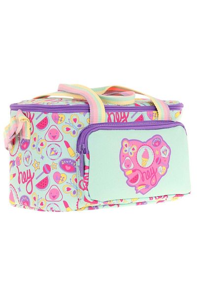 KAUKKO Kids Thermal Insulated Girl's Heart Patterned Turquoise Pink Lunch Box L7230 (Two Compartments)