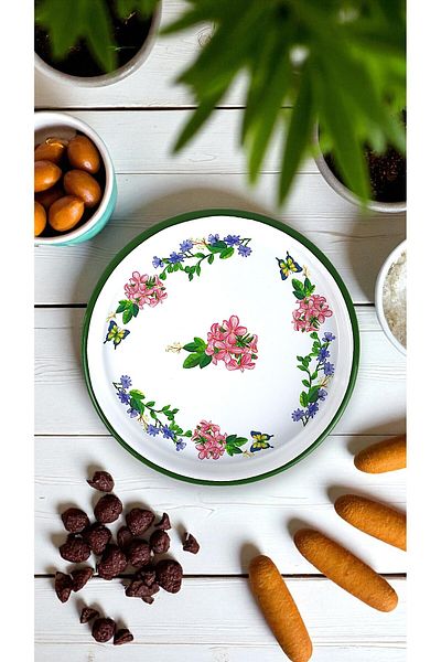 İnci Emaye 22 Cm Presentation Tray Single Serving Tray Coffee Tray Plate Presentation Plate Serving Plate Dowry