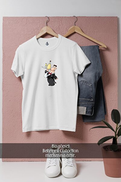 Bahriyeli Collection تي شيرت للجنسين بتصميم كبير الحجم مع صينية وشارب وشمبانيا1