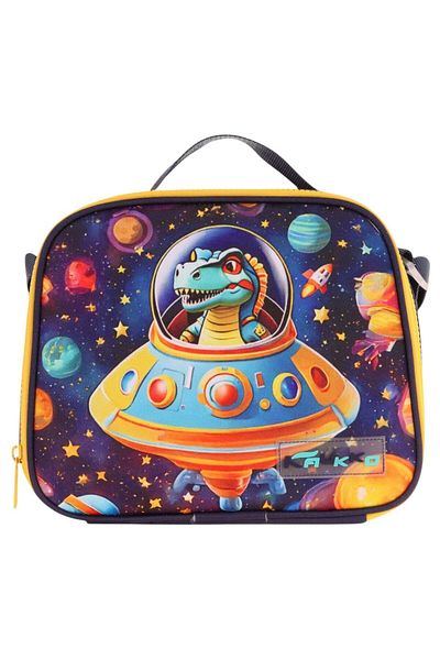 KAUKKO Geantă de prânz pentru școală/picnic pentru copii, băieți, izolată termic (dinozaur astronaut) L7273