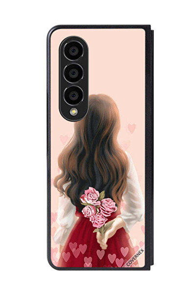 Covernex غطاء حماية لهاتف سامسونج جالاكسي زد فولد 4، فتاة تخفي الزهور