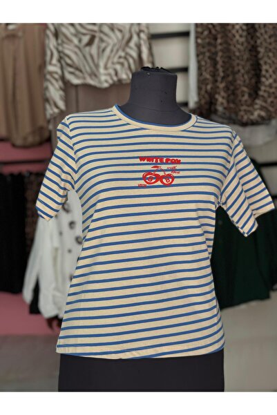Butik çizgili baskılı tshirt