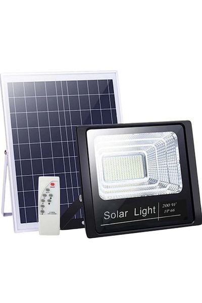 dalimag Kit solar, lampa solara cu telecomanda si panou solar IP 66, pentru casa si strada, 200W, negru glos