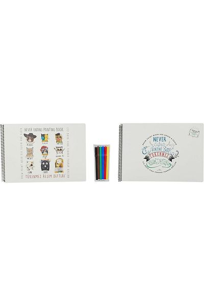 Mena Rise Şirinshop Matte Ballpoint Painting Notebook, Set of 2 & Set of 6 Pens 1108107