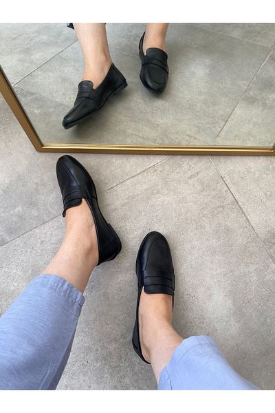 LA PASSION Genuine Leather Black Women's Loafer Shoes