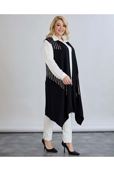 ModaMinar Women's Front Line Patterned Kristan Combed Cotton Fabric Long Vest