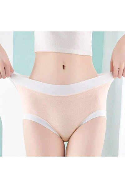 Generic High Elastic Waist Embossed Pattern Women Underwear French Cut Panties - Yellow
