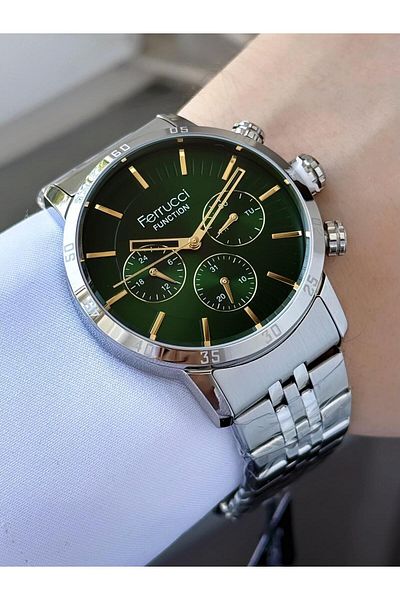 Ferrucci Men's Green Dial Metal Band Wrist Watch
