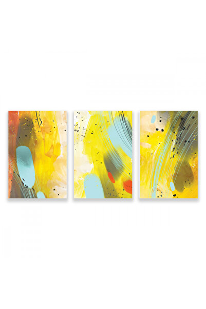 4gdran ثلاث لوحات قماشية مودرن بتصميم رسم تجريدي مع برواز ذهبي مجوف
