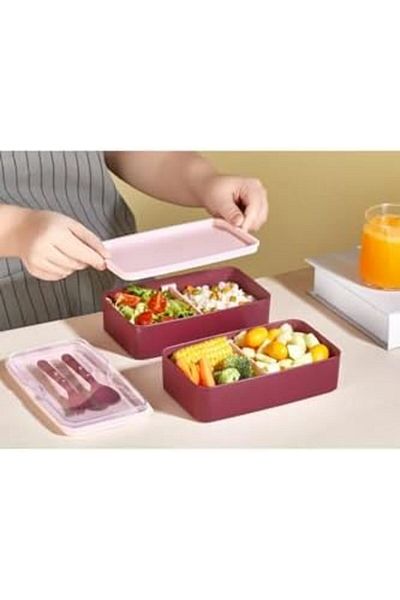 Mena Rise Şirinshop Store 2 Layers Food Storage Container Lunch Box Set - Athlete Diet Student Fitness Read