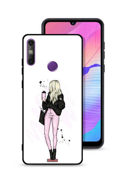 Tolwak Huawei Enjoy 20e Protective Case Cover Girl Holding Coffee Cup Art