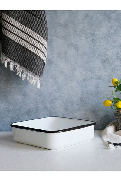 Elifle Enamel Square Tray 20*20 cm White Baking, Oven, Square Tray