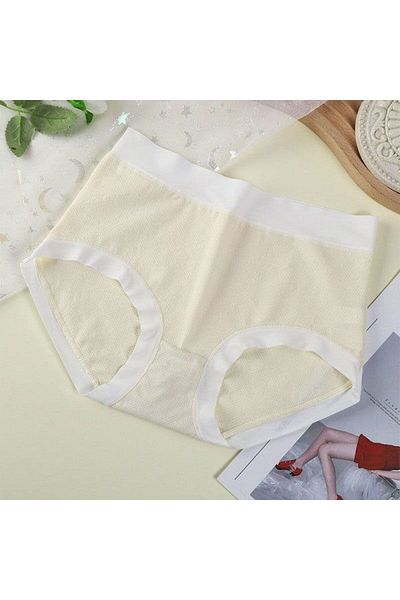 Generic High Elastic Waist Embossed Pattern Women Underwear French Cut Panties - Yellow